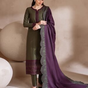 WINTER COLLECTION 3pc WITH EMB DUPPATA FRONT FULL DAMAN PATCH EMB SLEEVES by KASHAN AIMAL MEER