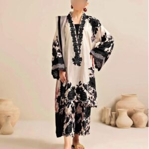 Tie N Die Digital printed 3pc Shamooz Silk Fabric detail Silk digital printed BY K AIMAL MEER