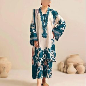 Tie N Die Digital printed 3pc Shamooz Silk Fabric detail Silk digital printed BY K AIMAL MEER