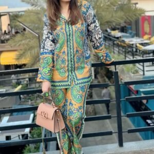 Tie N Die Digital printed  3pc Shamooz Silk Fabric detail  Silk digital printed BY K AIMAL MEER 20118