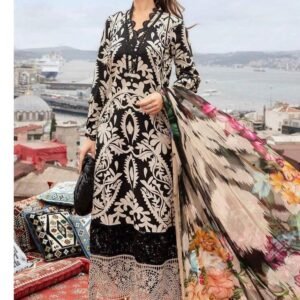 Tie N Die Digital printed  3pc Shamooz Silk Fabric detail  Silk digital printed BY K AIMAL MEER 20120